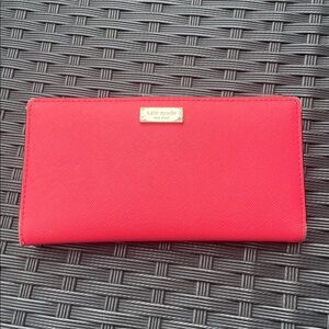 Kate Spade Madison Slim Red Bifold Wallet with Gold Logo